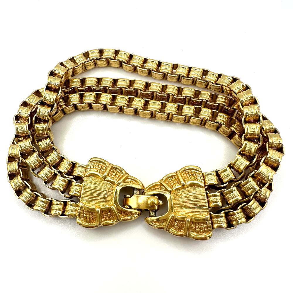 Monet vintage 1980s gold tone chunky triple 3 textured box chains bracelet